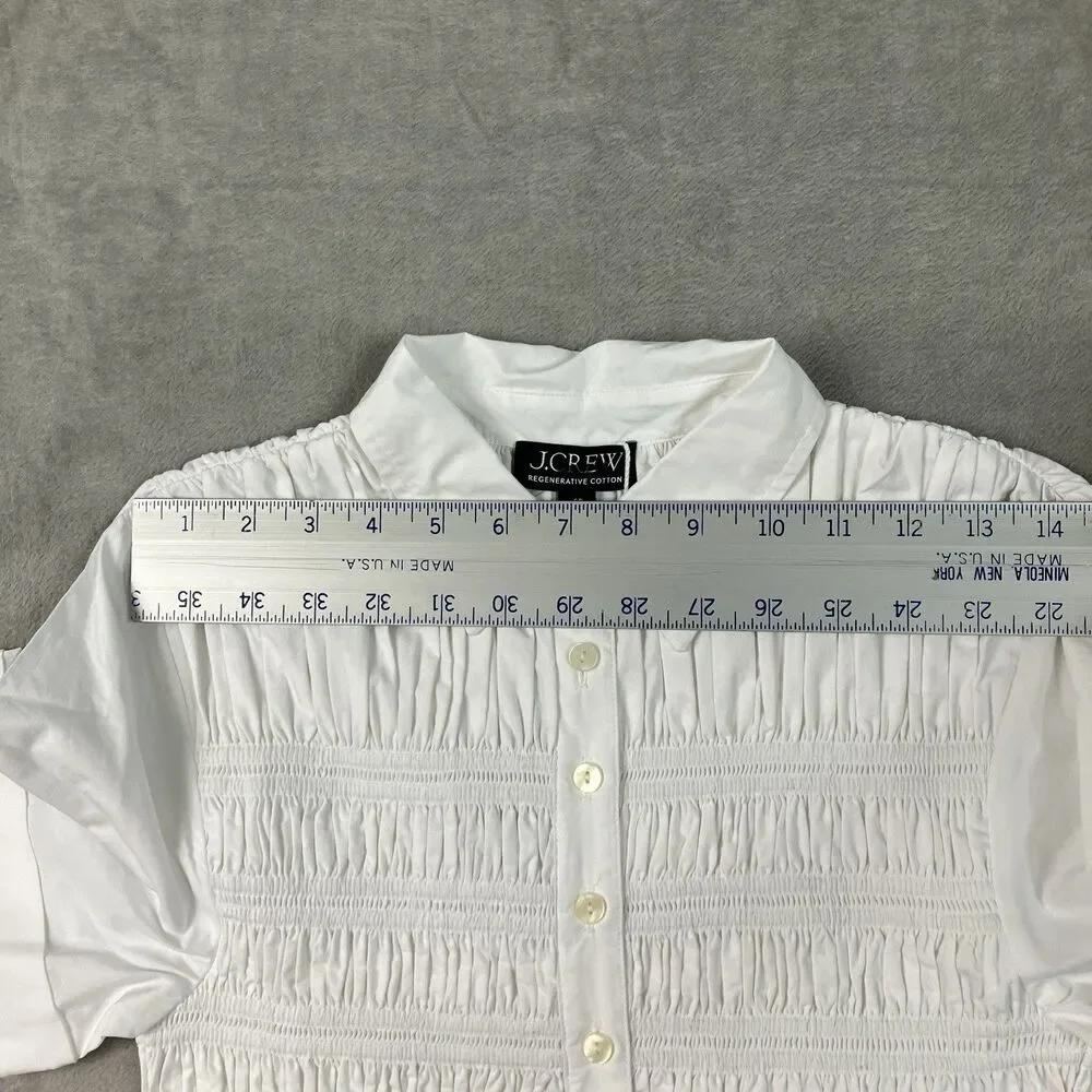 J Crew Petite Elsie Shirt Dress Womens SP White Cotton Poplin Smocked Button Up